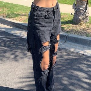 high waisted distressed mom jeans